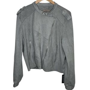 New Blank NYC Grey Faux Suede Zip Moto Jacket Women Size XL